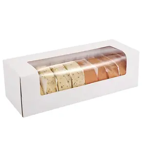 24 Packs 12" x 4" x 3.5" Roll Cake Boxes, Loaf Pumpkin Roll Boxes, White Bakery Boxes with Window, Auto-Popup Pastry Boxes