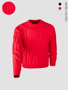 Autumn Winter 2025 New Fashion Versatile Loose Vintage Simple Striped Design Men's Pullover Sweater Polyester Casual Crewneck Knit Menswear Classic Red Tops Beige