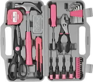 62pcs Tool Set General Household Tool Kit All Purpose Pink Basic DIY Tools Kit with Toolbox Storage Case for Girls Ladies and Women Home Garage Office College Dormitory Use