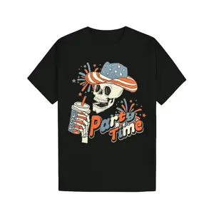 Party Time Skeleton Vintage Graphic T-Shirt Mens Medium Gray USA Hat NWT