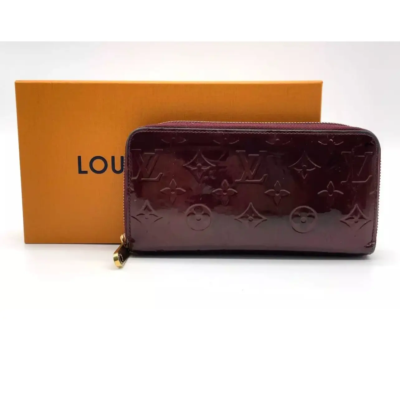 Pre-owned Louis Vuitton Vernis Bag Accessories Amaranto Round Zippy M93522 Long Wallet W/Box NS080295