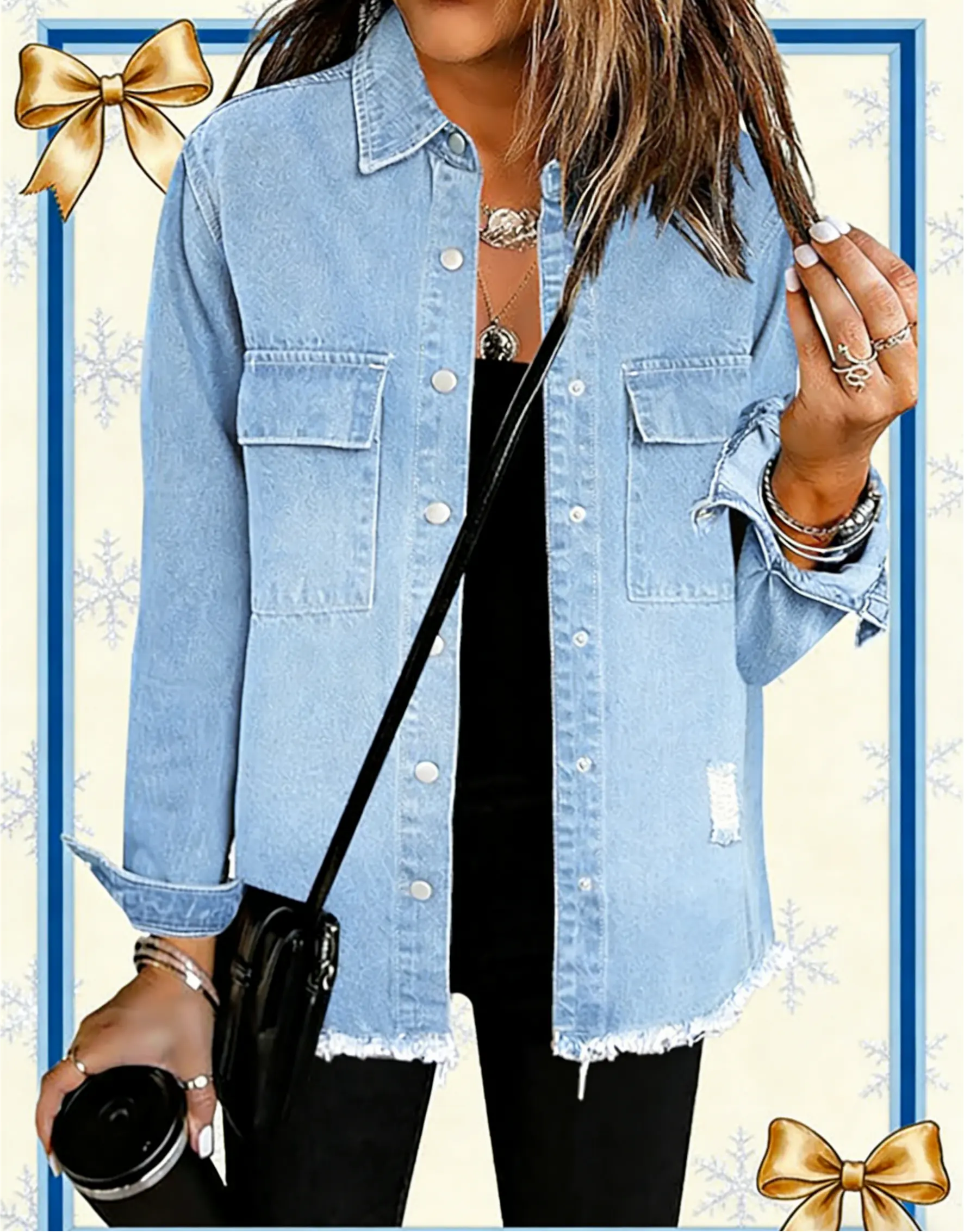 Necooer Women's Distressed Denim Jacket Multi Color Dark Light Blue Soft Fabric Winter Layering TikTok Trendy Holiday Party Casual Wear Gift For Her 2025 Flattering Oversized Shacket Outfit Vintage Chic Coats Girl Outerwear fashion  deals  tiktok  shop  h