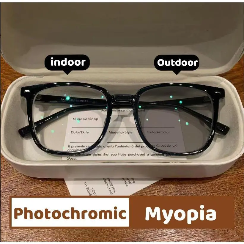 Unisex Square Frame Photochromic Eyeglasses - Tortoiseshell Full Rim, Nearsightedness-Compatible with Included Diopter, Fashionable Quality Eyewear, Quality Eyeglasses, Stylish Trendy Eyewear, Diopter Included, Rectangular Frame Glasses, Tortoise Pattern