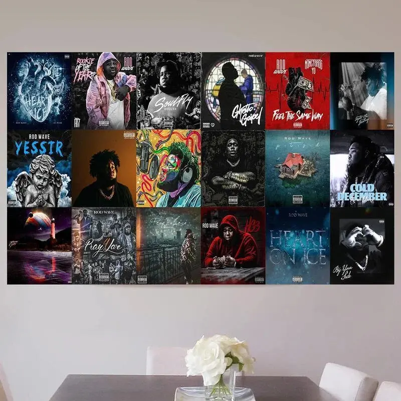 Rod Wave Album Collage Tapestry Flag, Indoor/Outdoor Wall Hanging Poster for Bedroom Decor, Banner