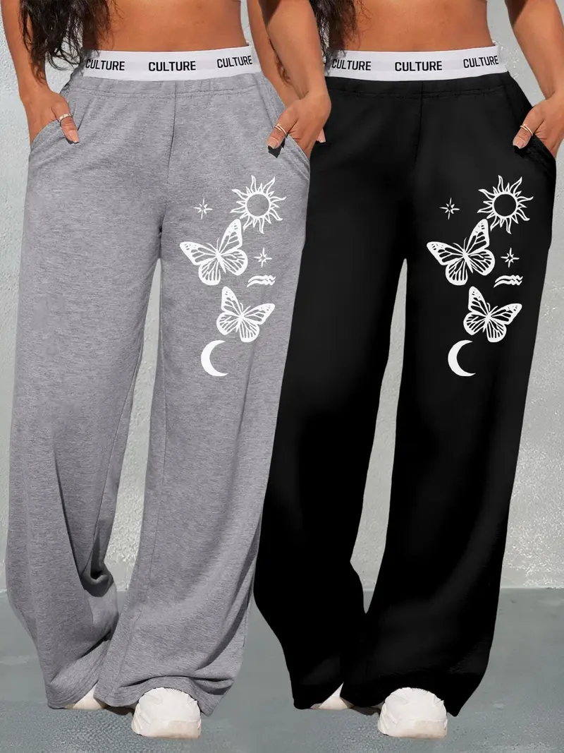Women's Floral Print Letter Tape  Pocket Elastic Waist Sweatpants, Casual Sporty Trousers, Casual Comfy Trousers for Daily Wear Outdoor, Ladies Bottoms for All Seasons