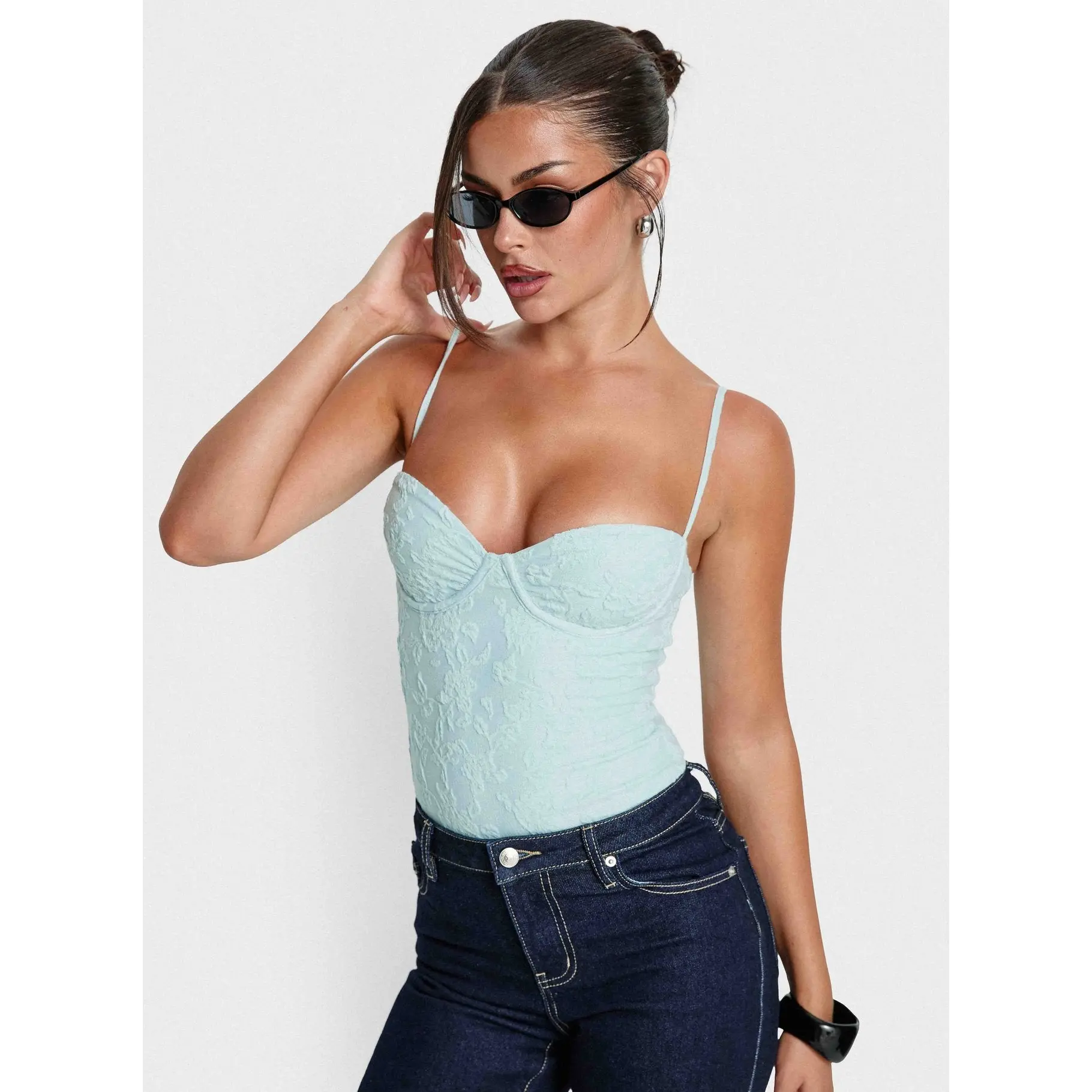 Alorah Textured Bodysuit Blue