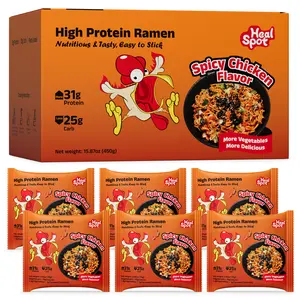 Healspot Upgraded High Protein Dry Ramen, 31g Plant-Based Protein, Non-Fried, Low Fat, Low Carb, Non-GMO, Spicy Chicken, Hot Pot or Sesame Sauce