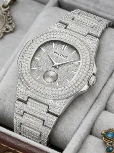 Women's Rhinestone Watch Set, Elegant Quartz Watch, Starry Diamond Quartz Movement, Luxury Zinc Alloy Material, Rhinestone Decorated Watch, Perfect Gift for Female Friends, Analog Watch, Rhinestone Embellished Watch