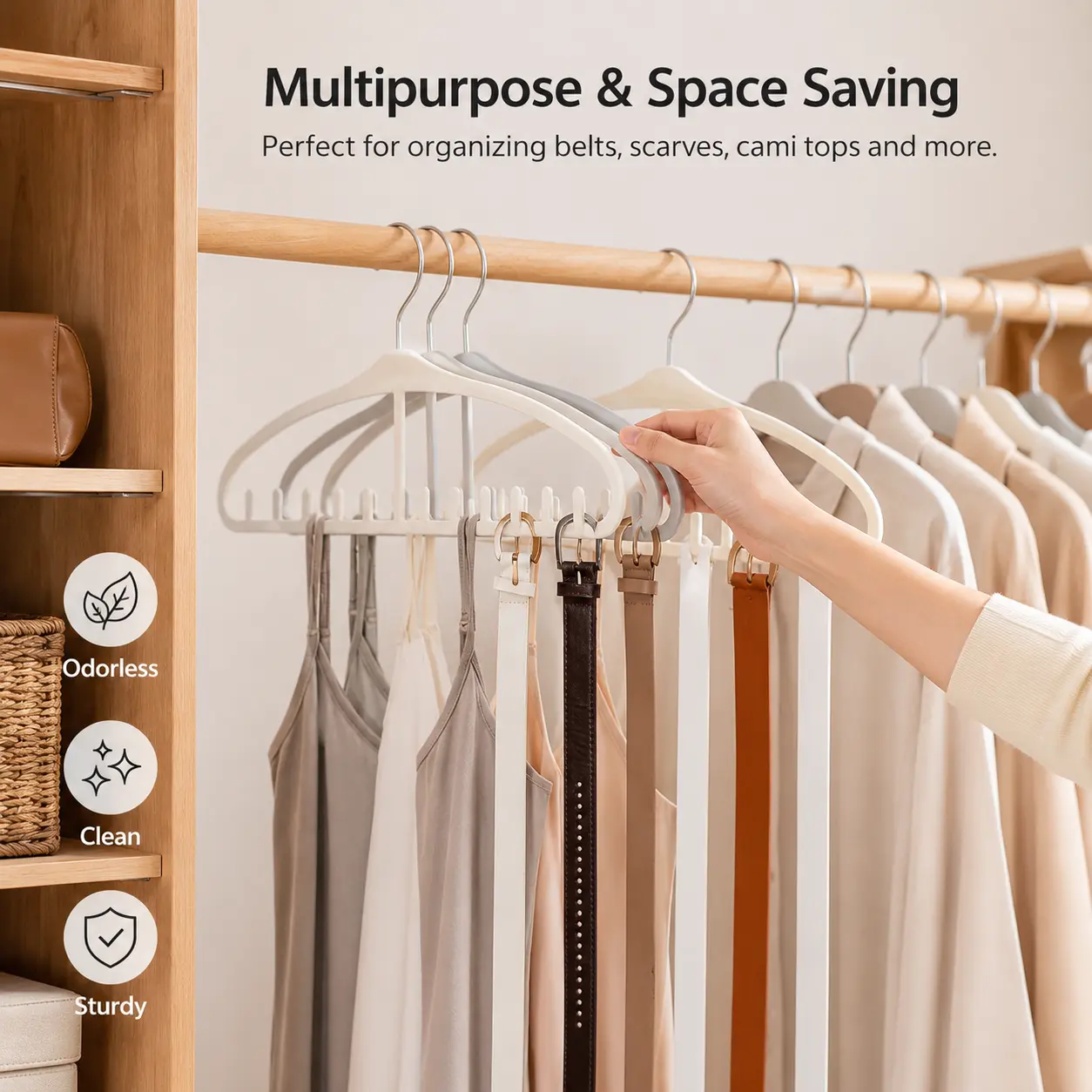 Metal Clothes Hanger - 1 Piece with 360-Degree Rotatable Hook, Multiple Side Hooks for Hanging Wardrobe Garments, Small Accessory Organiser