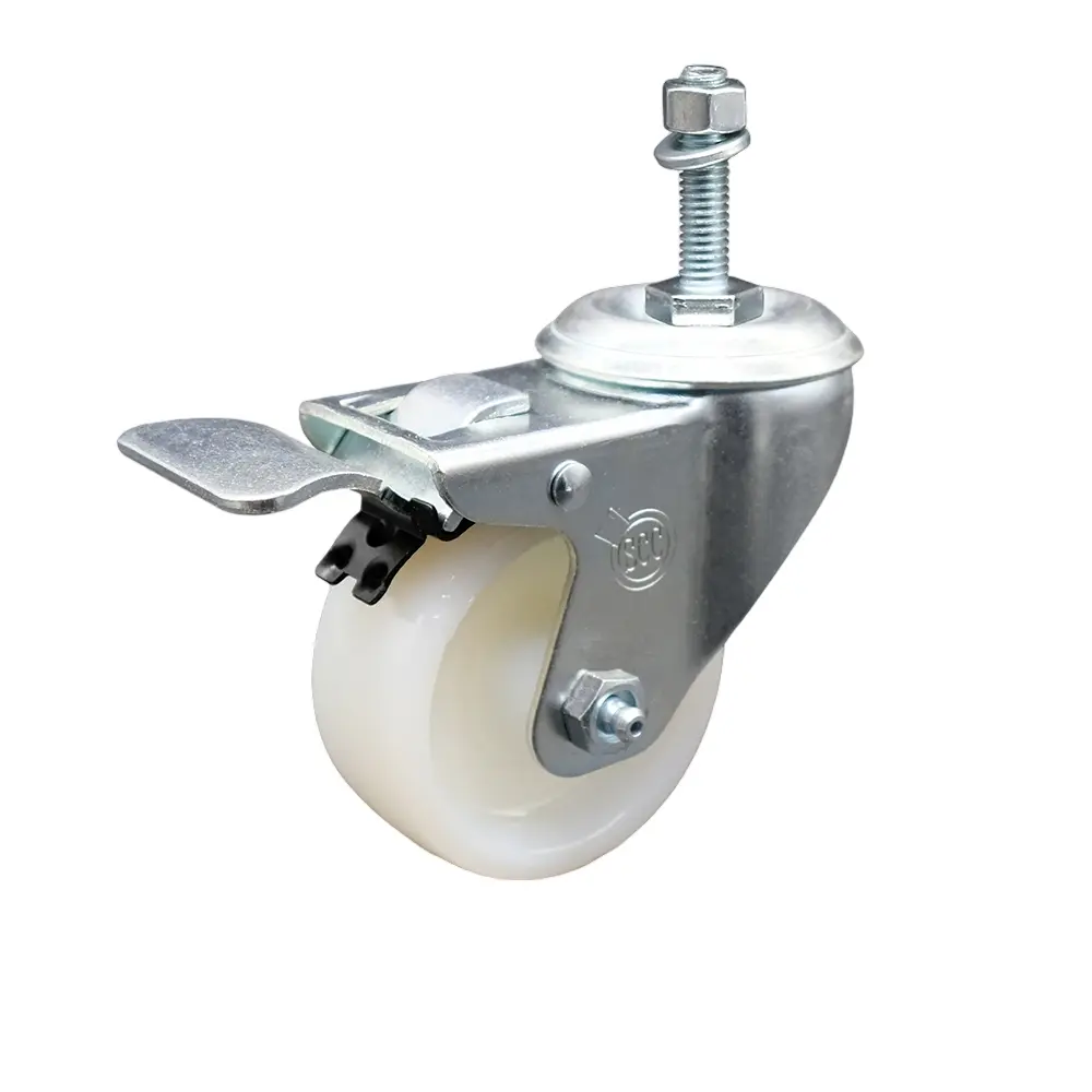 Service Caster SCC-TSTTL20S314-NYS-M1015 Swivel Threaded Caster, Maintenance-Free Chemical-Res. Nylon Wheel, Stem Mount, 3 x 1.25 in Wheel, 10 mm Stem, Total Locking Brake, 300 lbs Load Capacity, for Material Handling Tools, Shop Projects