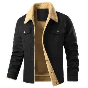 Zaitun Men's Sherpa Trucker Jacket Fleece Lined Warm Cargo Winter Coats Multi Pockets Beige Casual Longsleeves