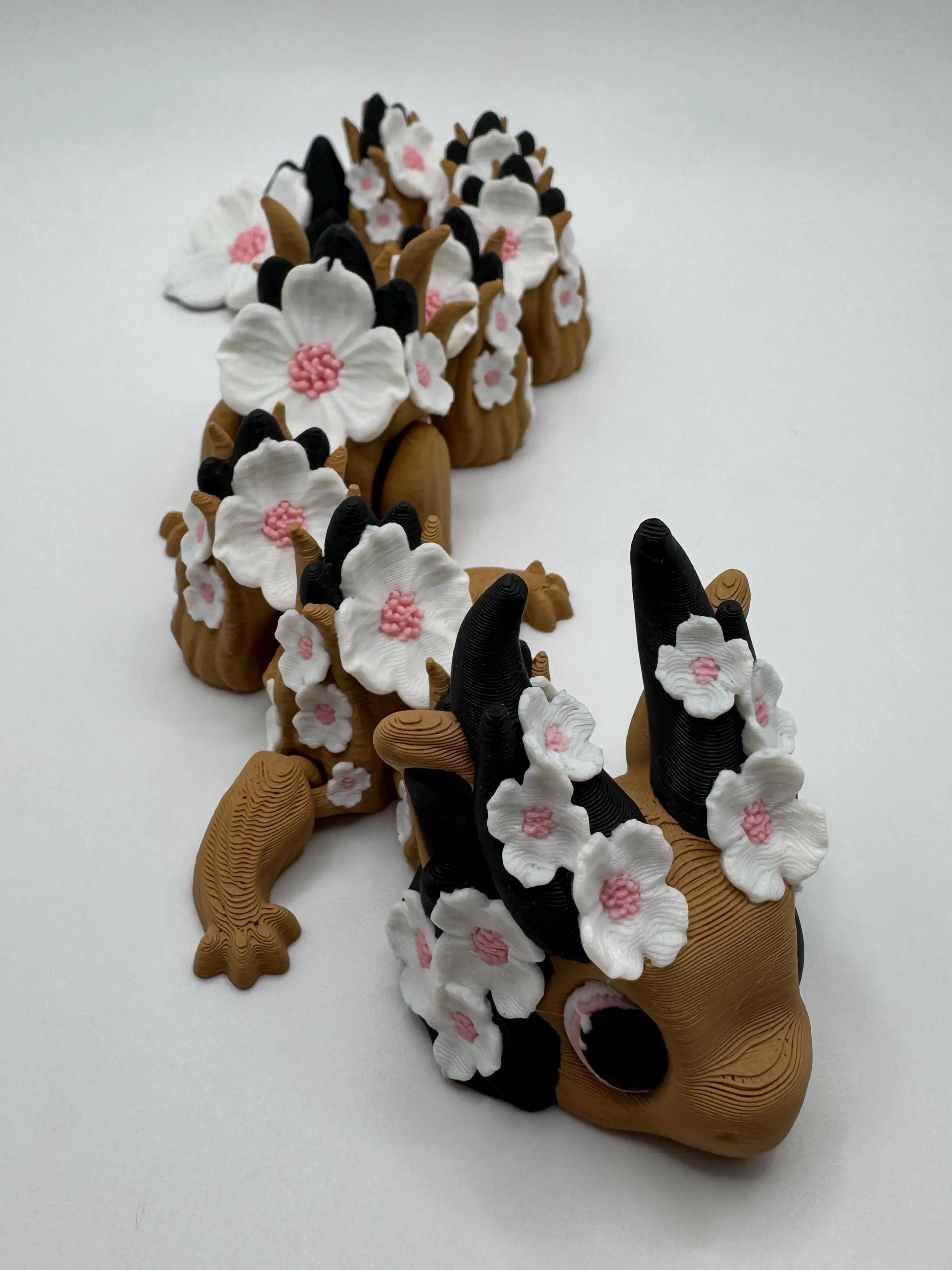 3D Printed Dogwood Dragon • Articulated Fantasy Dragon Figurine • Unique Floral Desk Decor • Handmade Gift