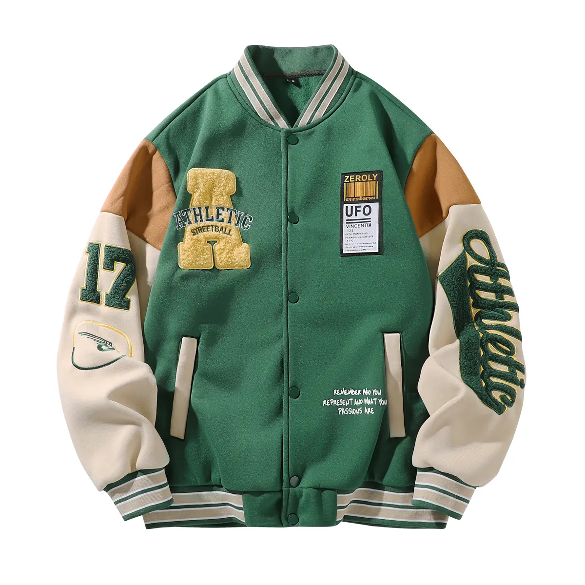 Men's Letter-Embroidered Stylish Long-Sleeve Loose Casual Baseball Jacket - Autumn-Winter Everyday Sports Outerwear Tops