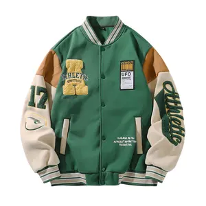 Men's Stylish Letter-Embroidered Baseball Jacket, Loose Casual Menswear Longsleeve College Coat, Autumn-Winter Everyday Outerwear