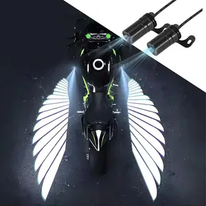 2Pcs Motorcycle Projector Lights Angel Wing Logo, Universal Led Underglow Kit Underbody Waterproof Ghost Shadow Lights Scooters (White)