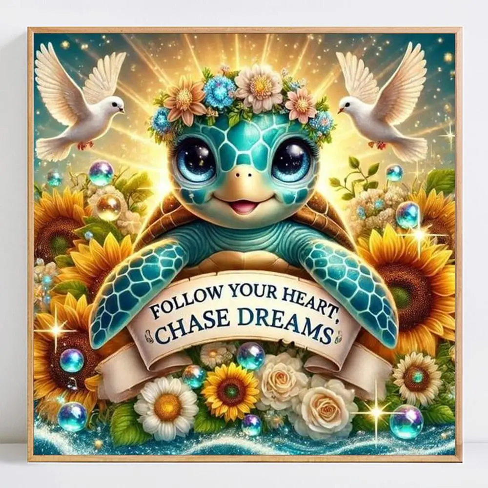 Turtle Pattern DIY Diamond Arts Colorful Diamond Pattern Design Painting Kit without Frame, Full Round Drill Diamond Painting, Wall Art Decor for Home, Diamond Painting Kits