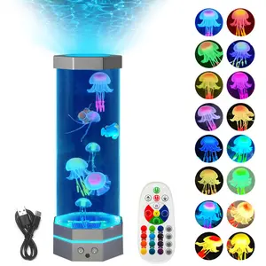 Jellyfish Lava Lamp 17 Colors Changing 15inch Jellyfish Lamp With Remote Control USB Plug-in Bubble Fish Lamp Kids Night Light Creative Projector Lamp Home Decor