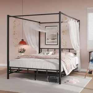 HOMBCK Canopy Bed Frame Full with Headboard and Footboard, Mattress Foundation Platform with Metal Slats Support, No Box Spring Needed, Easy Assembly