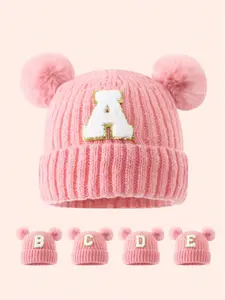 Cute Baby Knitted Hat with Letter Decoration, Soft Warm Knitting Beanie for Kids, Casual Fashion Accessory Beanies for Fall & Winter, Perfect Gift (0-3y)