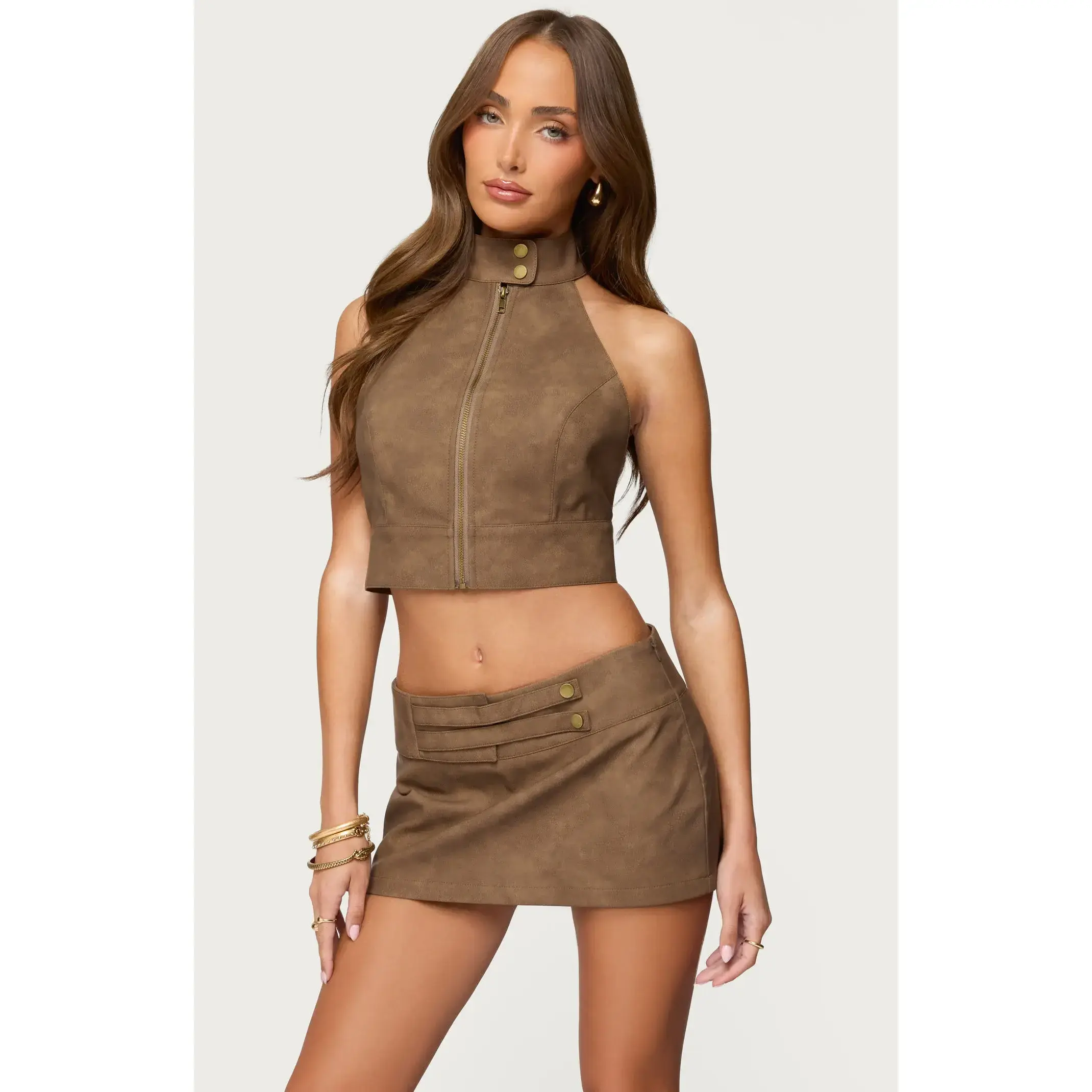 Edikted Women's Karly Faux Leather Open Back Top