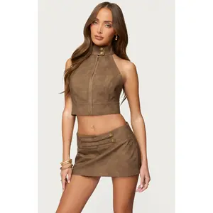 Edikted Women's Karly Faux Leather Open Back Top