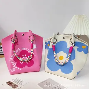 Knitted Handbag Tote Bag Shoulder Bag Woven Portable Custom Large Capacity Small Square Bag Sunflower Design Storage Tote Stylish Square Bag