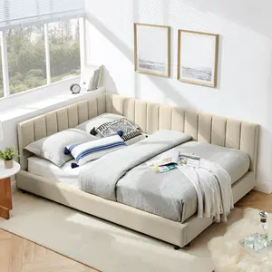 【Sub 2 packages】Niccae Full Size Upholstered Tufted Bed Frame, Sofa Bed Frame with Comfortable Backrest and Armrests, Full Size Bed for Bedroom, Living Room,Velvet-Beige(81''*60''*29.5'')