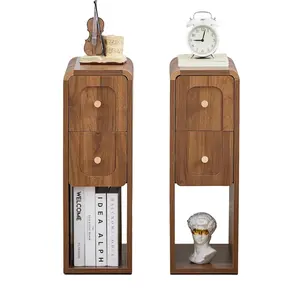 Giratree 23.62" Narrow Nightstand with 2 Drawers, Small Bedside Tables, Mid-Century Modern Slim Night Stand with Storage, Wooden End Table for Small Spaces, Bedroom, Living Room