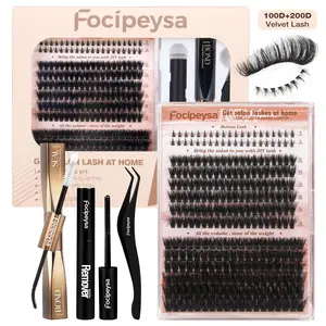 Focipeysa 100D+200D with Bottom Lashes | Velvet Lashes |Professional Salon Lash Extensions Look, Home Application | 12-18mm D Curl | Waterproof, Ultra-Dense & Long Lasting | Effortless DIY D-Curl for a Volume Fluffy Eye Look