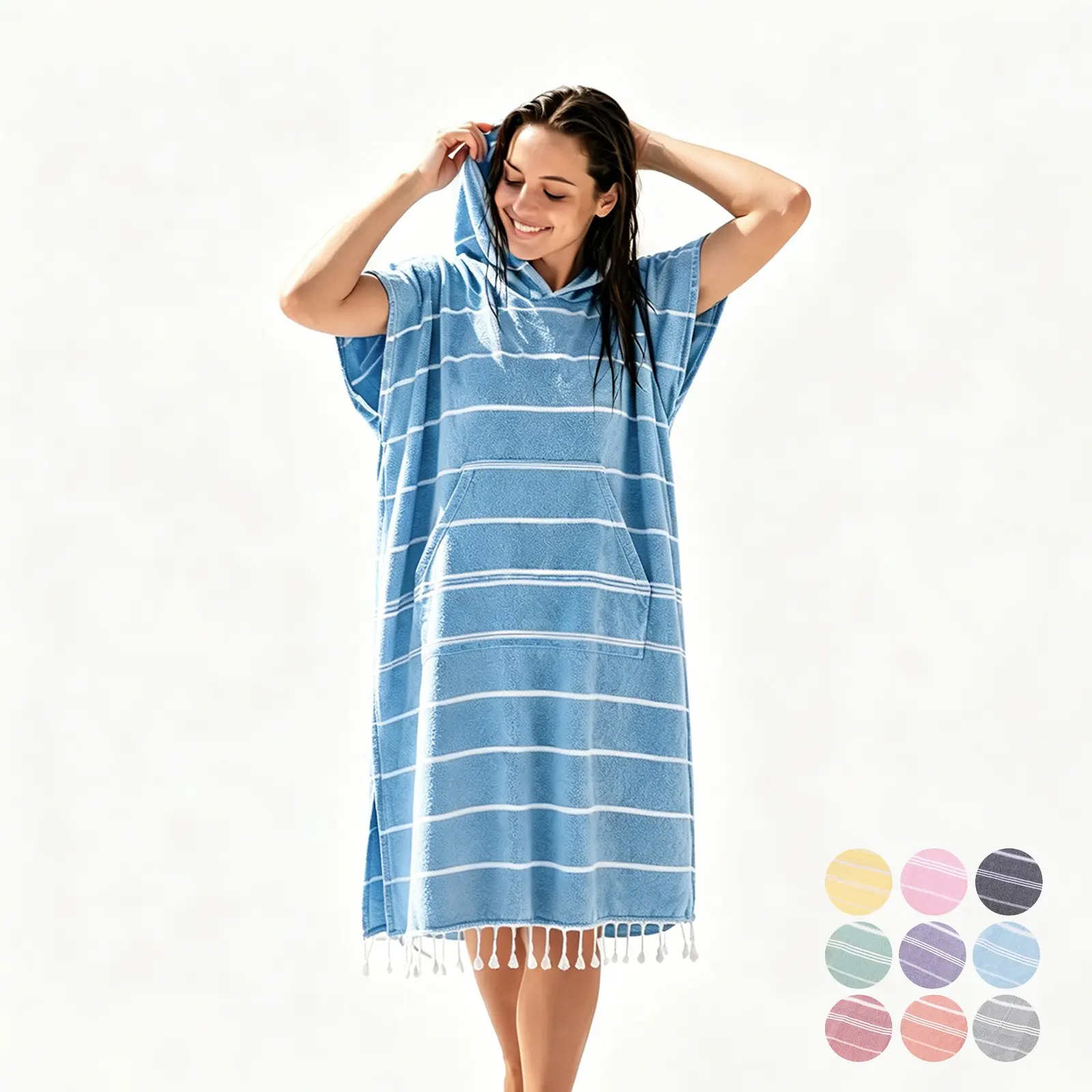 Hooded Beach Towel Poncho, Quick Dry Wearable Towel with Pocket and Tassels, Soft Absorbent Changing Robe for Beach, Pool, Surfing, Camping, Travel, Quick Dry Towels