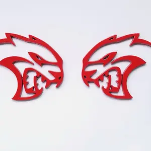 2x Hollow Hellcat Emblem Side Fender Badge Left Right Hellcat Red 3D Decal