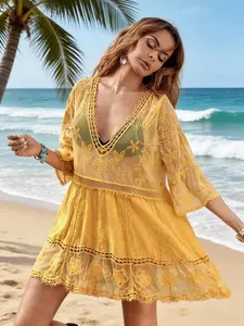 Women's Lace-Embroidered Swimwear Coverup Dress, Loose-Fit Beach Cover Ups for Women, Spring-Summer Sun Protection Sports Dress, Ideal for Summer Vacations & Graduation Gifts, Swimwear Coverups