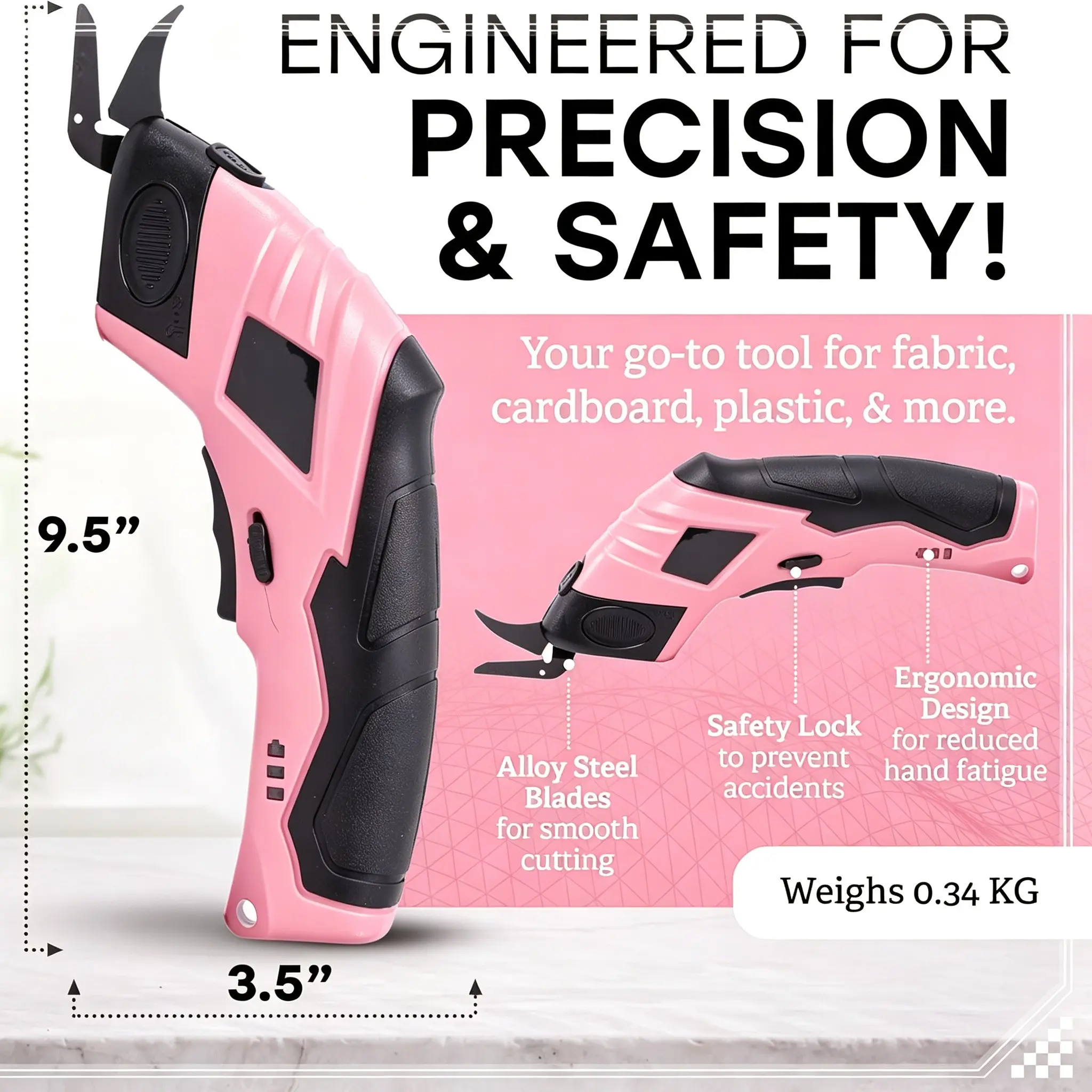 Rapid-Charge Cordless Fabric Shears, Ergonomic Leather-Cutting Tool, Durable Abs Sewing Shears, Sewing Tools, USB Charging, 2.5-Hour Operation