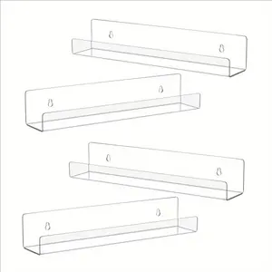 Clear Acrylic Record Storage Rack, 4 Counts Wall Mounted Album Display Rack, Wall Mounted Shelf, Home Office Wall Record Rack, Record Organizer for Living Room Bedroom