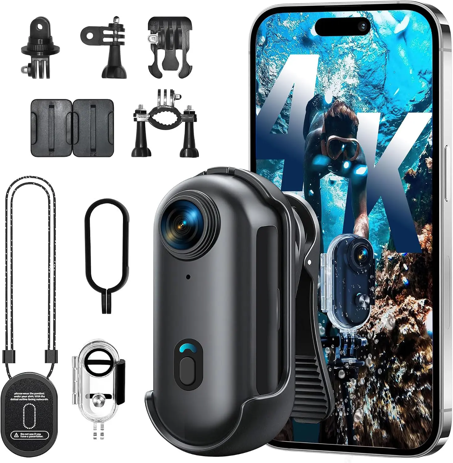 4K Mini Body Camera, Wearable Action Body Cam, Thumb Size Hands Free Recording Body Worn Camera, Premium Portable Camcorder Mount Anywhere for Work, Travel, Pet Walking