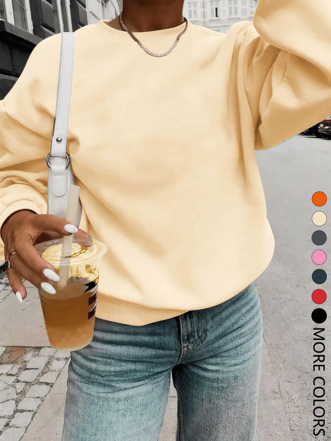 New Creative Simple Solid Color Casual Everyday Long Sleeve Round Neck Crewneck Fitted Knit Fabric Sweatshirt for Women, Trendy Multi-Color Options, Fall & Winter Fashion Top