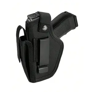 EDC Concealed Carry Pistol Holster, Universal IWB OWB Waistband Gun Holster with Magazine Pouch, Snap Closure Ambidextrous Hand Draw Black Tactical Holster for Men Women Outdoor Hunting Range Shooting
