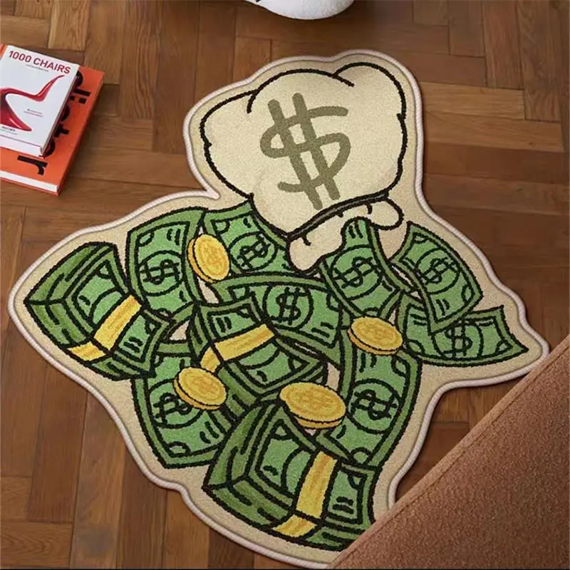 Cartoon Dollar Pattern Plush Rug, 1 Count Soft Comfortable Non-slip Shaggy Floor Mat, Thickened Decorative Area Carpet for Home Living Room Bedroom, H