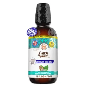 GuruNanda Refill Size CocoMint Oil Pulling Mouthwash with 7 Essential Oils & 3 Vitamins, Promotes Fresh Breath & Happy Gums, Alcohol-Free, 16 fl oz