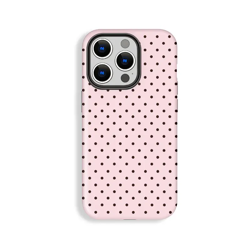 Premium Dark Pink with Black Polka Dot Durable Polycarbonate Cellphone Case - Lightweight, Shockproof, Drop-Cushion TPU Protection Cover - Fits iPhone 1/12/13/14/15/16/17 Pro, ProMax, Plus, Air - Mobile Accessory