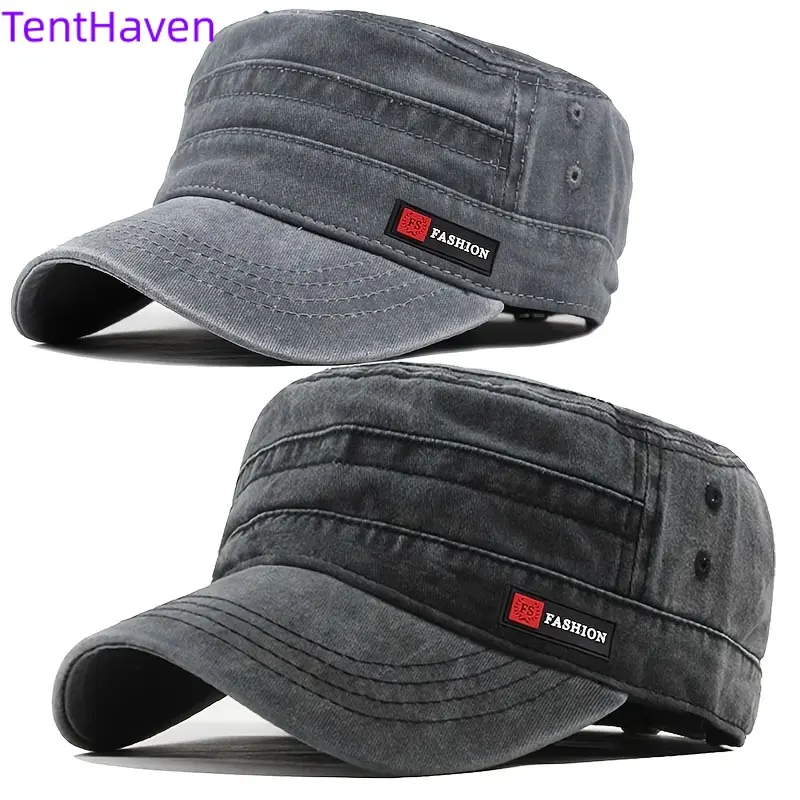 2026 New 2-pack Spring New Washed Flat Top Hat Made of Old Cotton Flat Top Duck Tongue Hat Outdoor Leisure Versatile Old Cotton Flat Top Hat