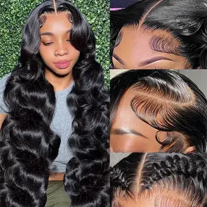 Body Wave 13X6 Lace Frontal Wigs 180% Density P4/27 Highlight Brazilian Body Wave Pre plucked Human Hair Wigs Colored #4 Chocolate Brown Lace Front Wigs For Women