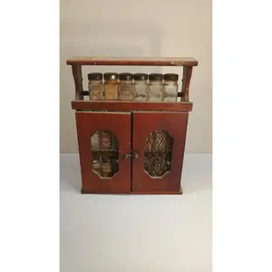 Vintage Crystal Food Products Wooden Spice Rack With 20 Original Jars - As Is
