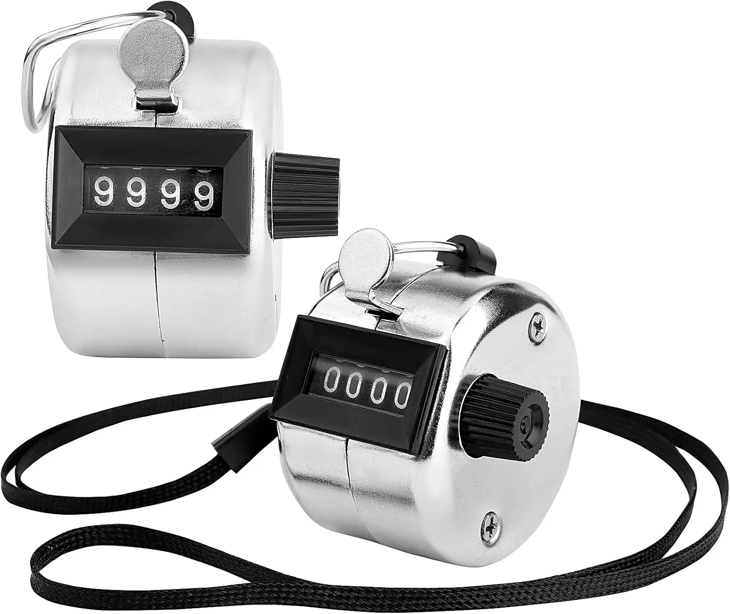2 Pack Stainless Steel 4-Digit Mechanical Hand Tally Clicker Counter with Lanyard & Mechanical Reset - Accurate & Reliable Counting for Fishing, Warehouse Use - Office Stationery Accounting Supplies