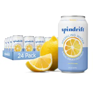 (A)Spindrift Sparkling Water, Lemon Flavored, Made with Real Squeezed Fruit, 12 Fl Oz Cans, Pack of 24 (Only 3 Calories per Can)