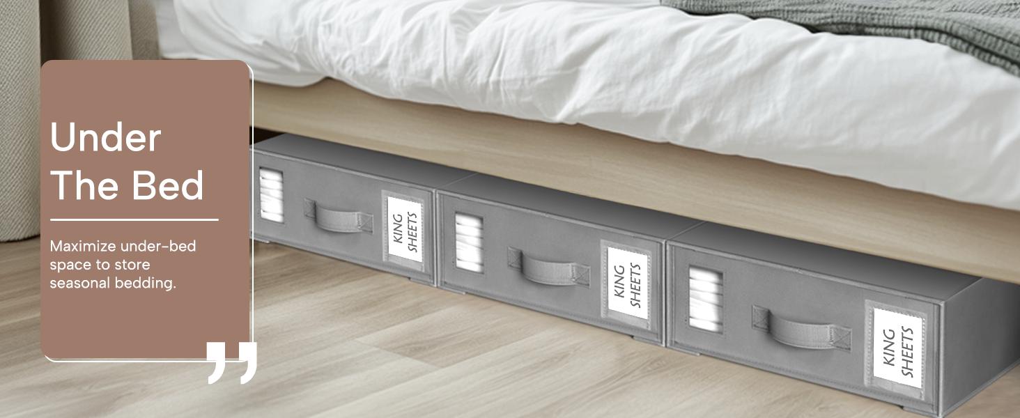 Criusia Foldable Bed Sheet Storage Boxes, Set of 4 | Oxford Fabric Material, Foldable Organizer for Linen Closet, with Transparent Window and Reinforced Handles | Bedding Holder for Sheet Sets (King/Queen Sizes) Organiser