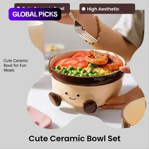 Cute Ceramic Noodle Bowl, Underglaze Color Design, Large Capacity Salad Bowl, Ceramic Pasta Bowls, High Aesthetic Home Use, Ideal for Dorm Students, Serving Bowls #GLOBAL PICKS