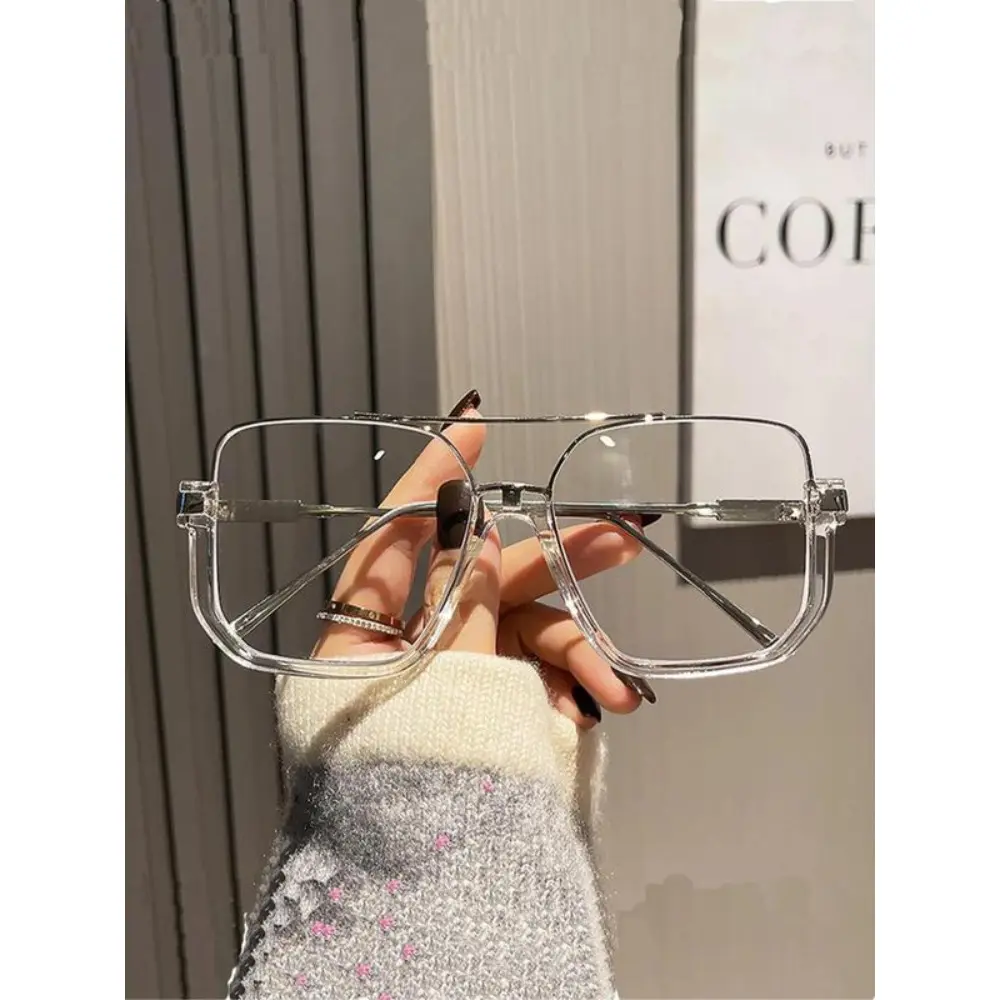 Unisex Lightweight Square Frame Eyewear with Transparent Top Bar - Transparent, Clear-Tint, Crystal-Clear, Square-Faced Non-Prescription Glasses for Daily Wear, Work, Transparent Non-Prescription Glasses