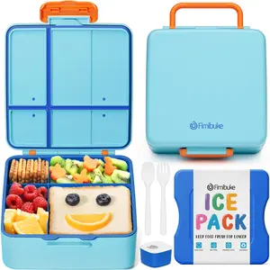 【Back to School】Fimibuke Chill Bento Box, Leak Proof Lunch Box with Ice Pack Keep Food Cold, BPA Free 4-Compartment Lunch Container with Utensils for Girl Boy School, Microwave Dishwasher Safe