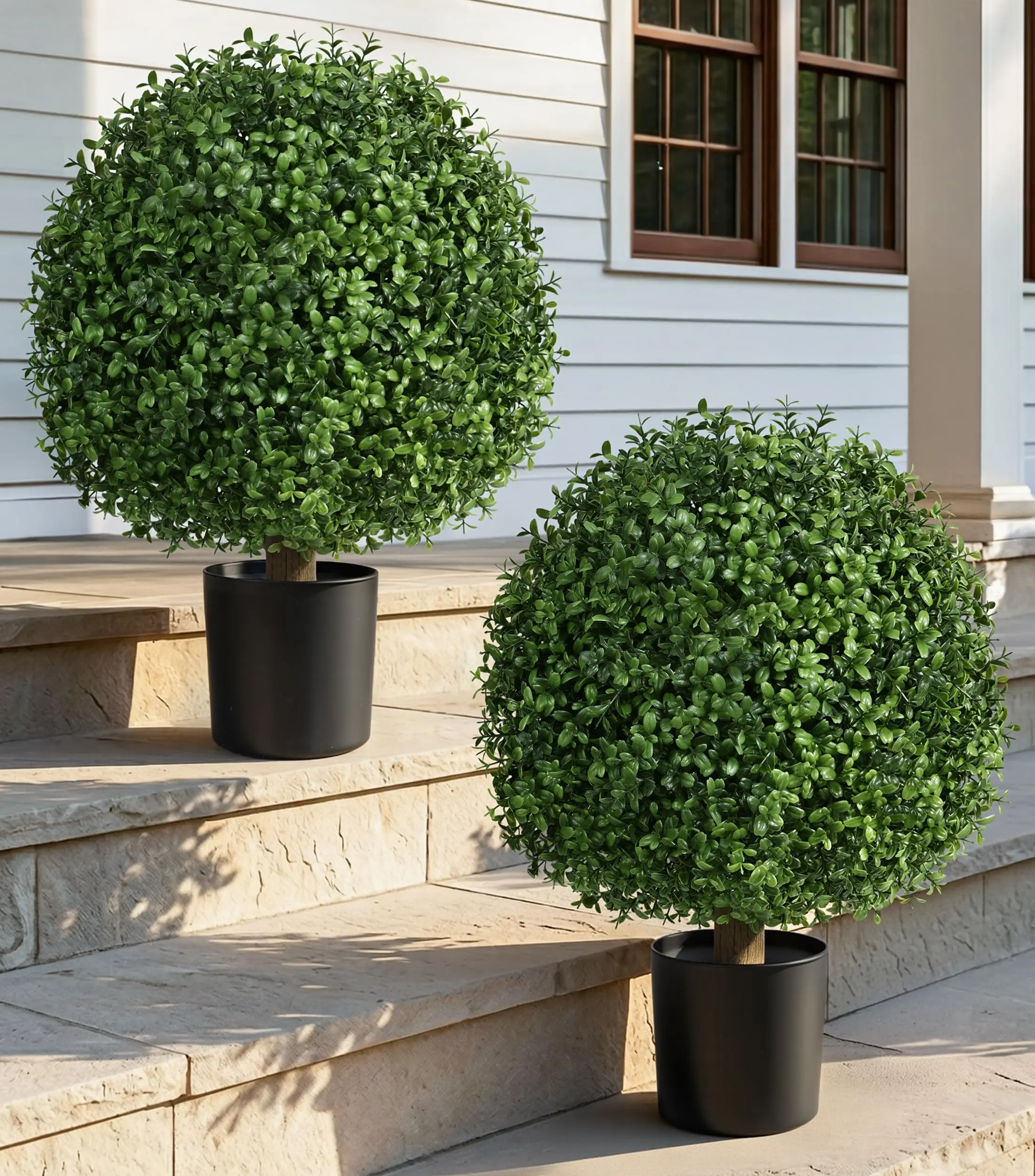 Set of 2 20in Ivydale Artificial Boxwood Topiary Ball Trees in Planters - Glam Outdoor/Indoor Plant Decor, 15.59" Foliage Fake Shrubs for Front Porch, Daily New Zealand Home Front Door Decor Supplies, Home Decor